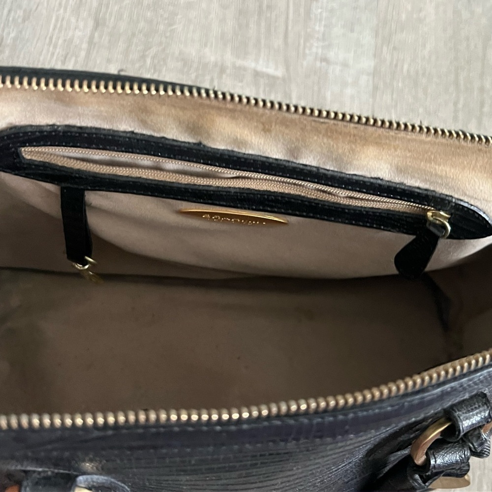 Brahmin Tuscan Collection Satchel Black Leather croc embossed Handbag gold tone - Picture 3 of 6